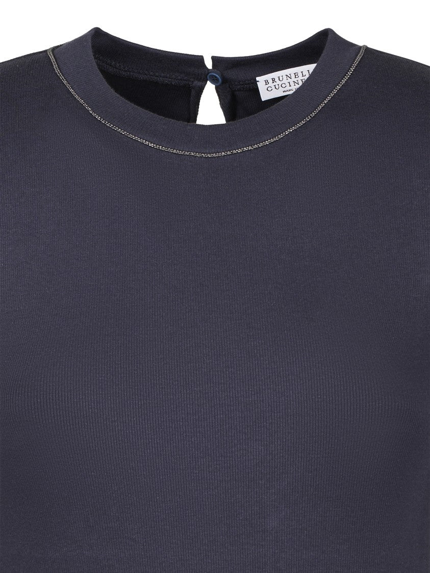 Brunello Cucinelli Fitted Black T-Shirt With Keyhole Back Closure