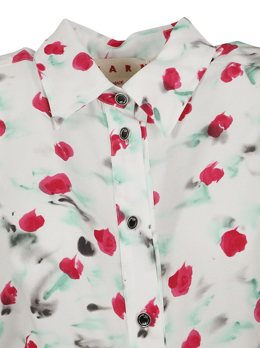 Marni Floral-Print Dress With Gathered Skirt