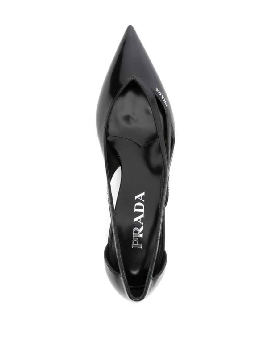 Prada 55Mm Block Heel Pumps With Cut-Out Detailing And Debossed Logo