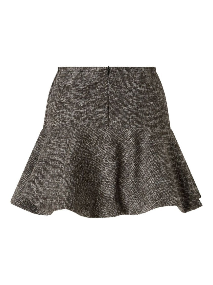 Pinko Textured Tweed Mini Skirt With Flared Ruffled Hem