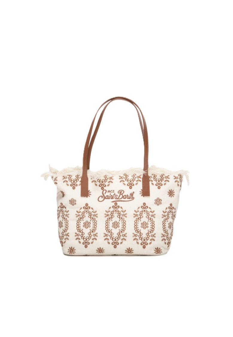 Mc2 Saint Barth Rectangular Tote Bag With Embroidery And Leather Handles