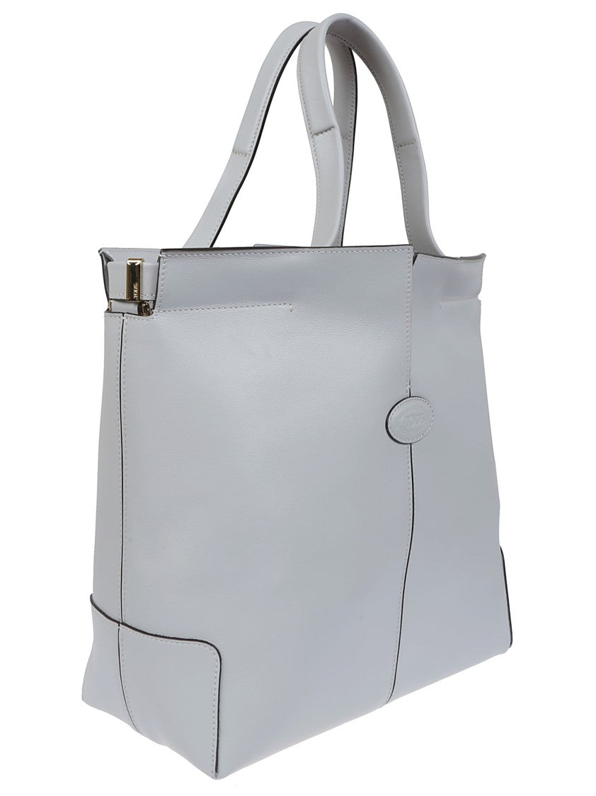 Tod's Minimalist Grey Leather Tote Bag With Structured Silhouette