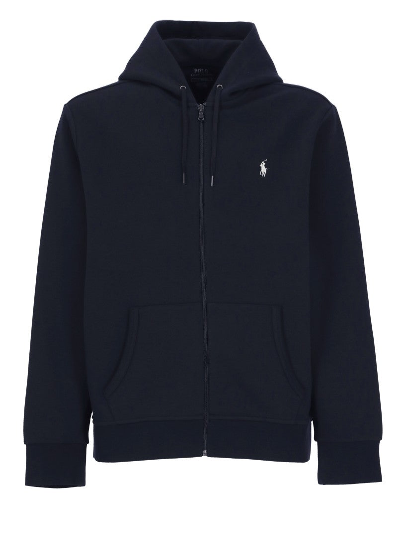 Polo Ralph Lauren Blue Embroidered Pony Hooded Full-Zip Cotton Sweatshirt