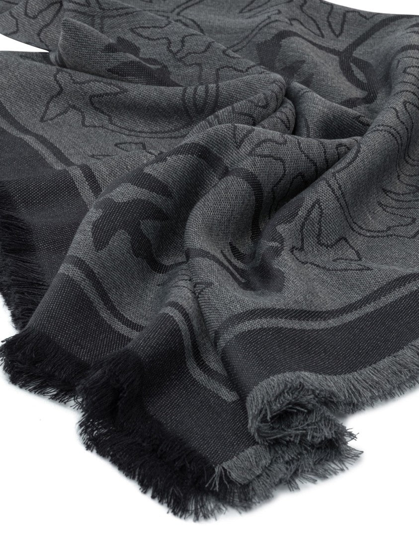 Pinko Dark Grey Scarf With Intricate Pattern