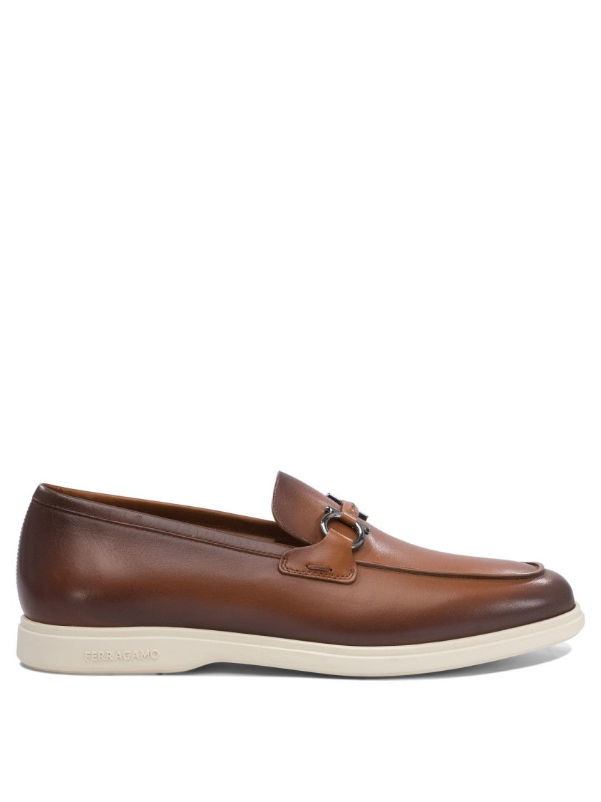 Ferragamo Brown Leather Loafers With Rubber Sole