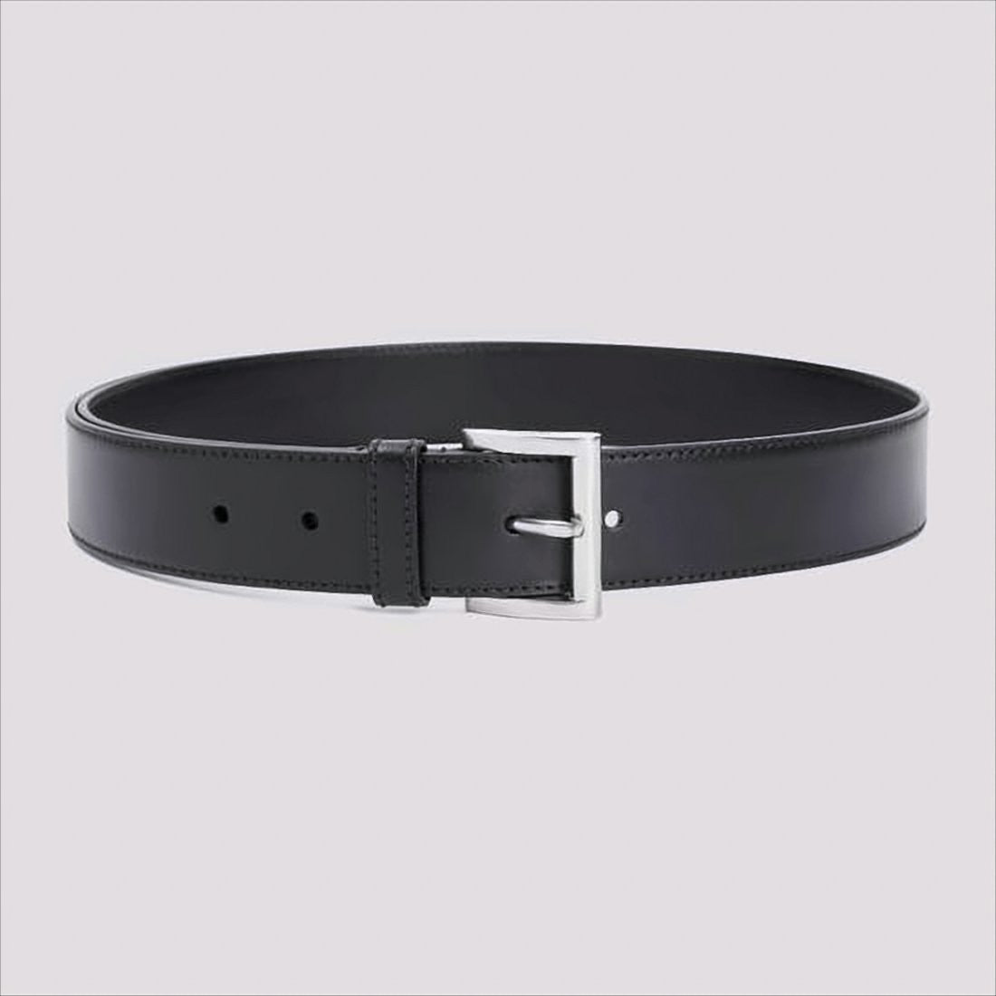 Prada Regular-Width Black Leather Belt With Polished Silver Buckle