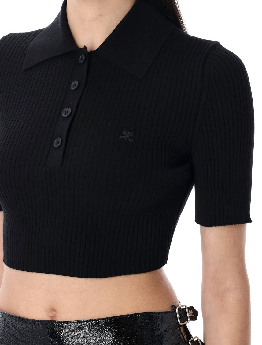 Courrèges Ribbed Knit Polo With Classic Collar