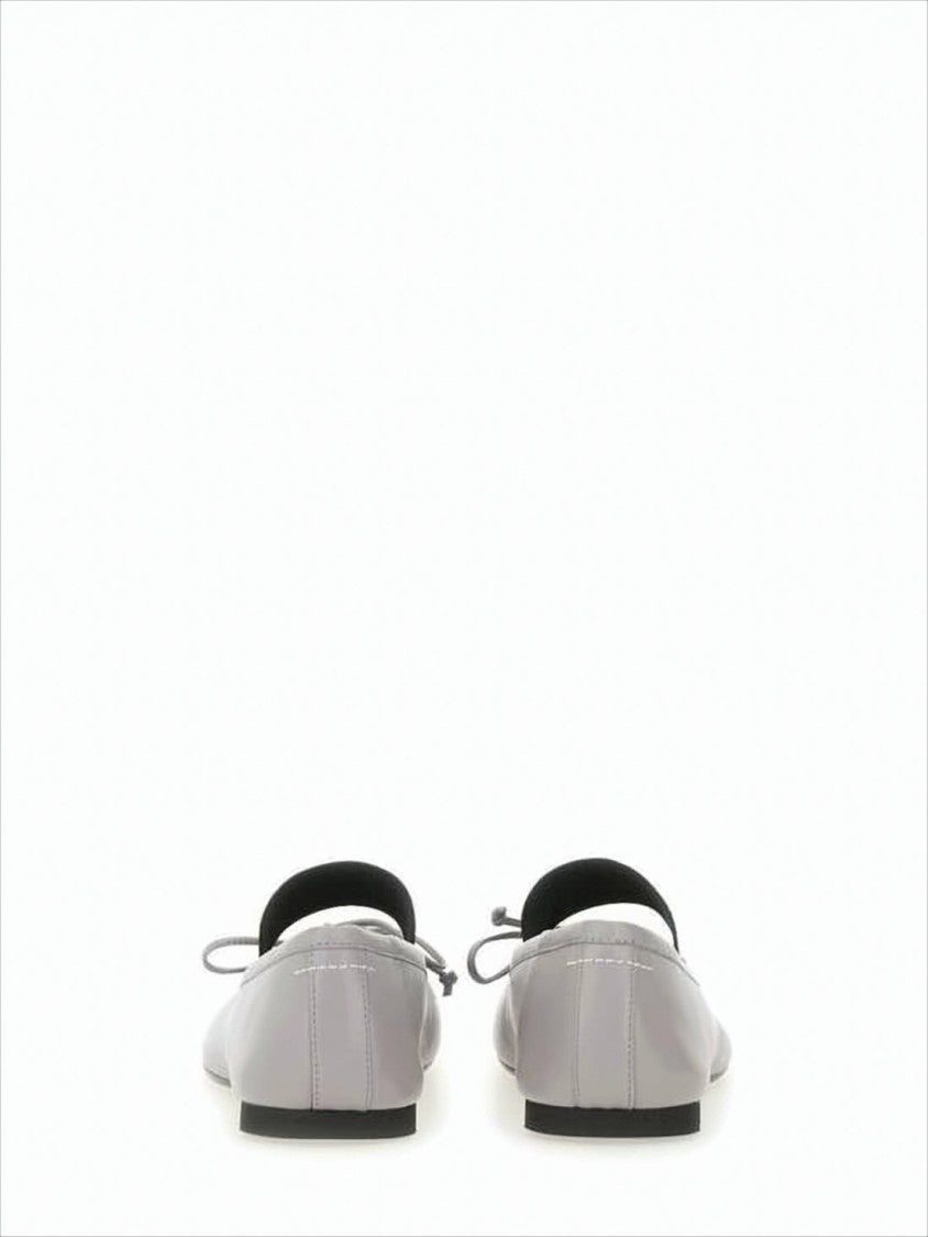 Mm6 By Maison Margiela Minimalist Grey Lambskin Flats With Bow Detail