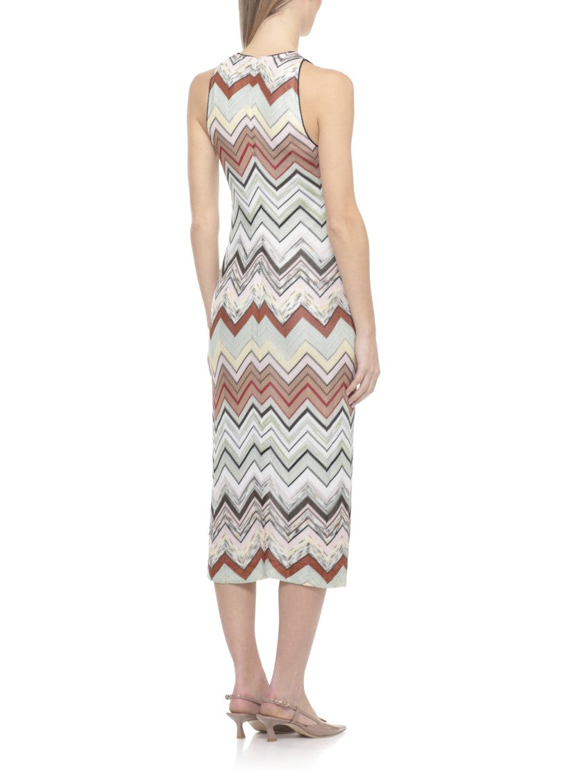 Missoni Multicolor Viscose Midi Dress With Contrasting Zigzag Pattern