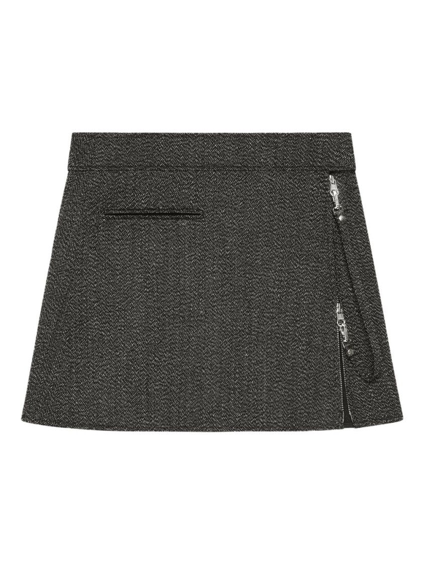 Courrèges Charcoal Grey Textured Asymmetric Zip Skirt
