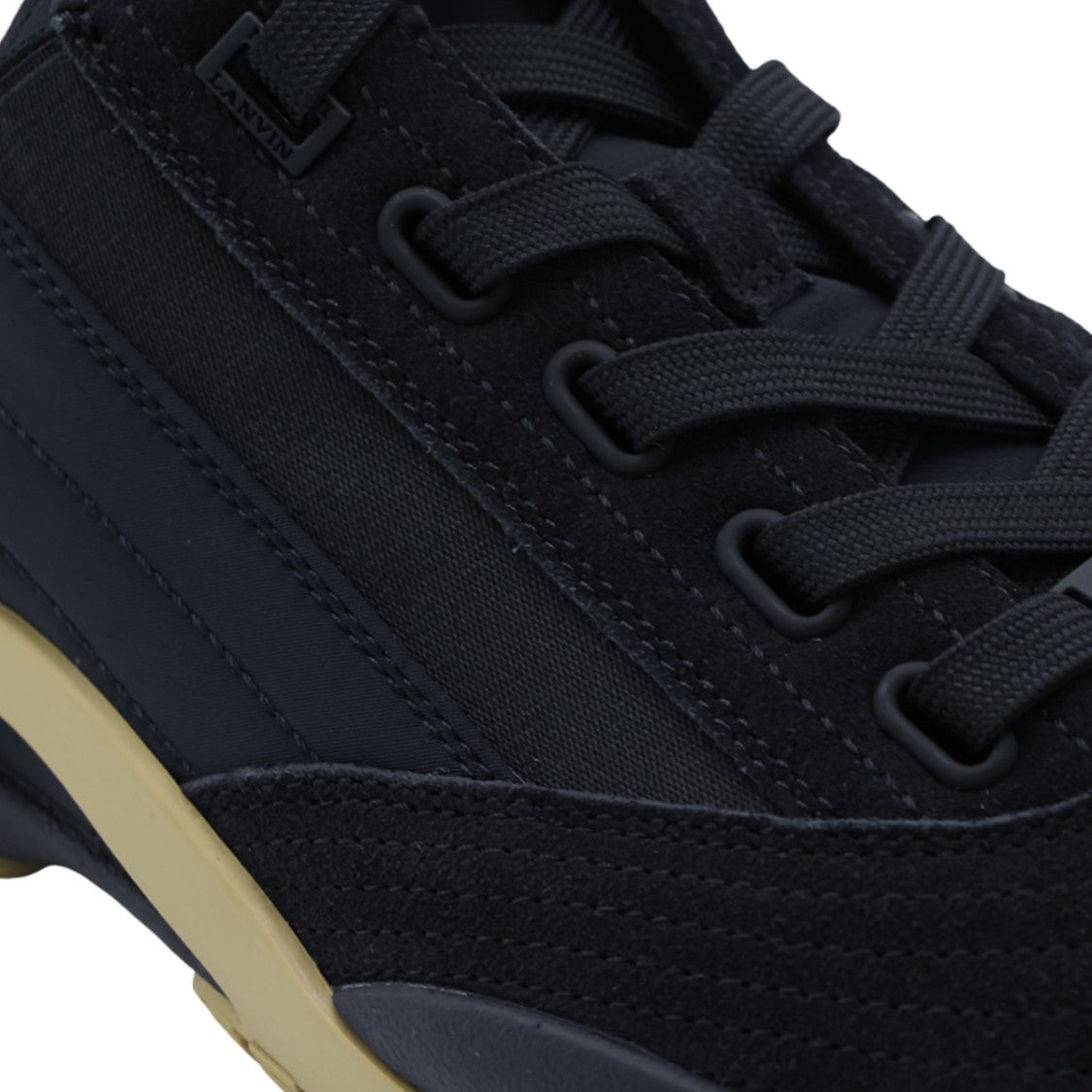Lanvin Black Textured Low-Profile Beige Sole Sneakers