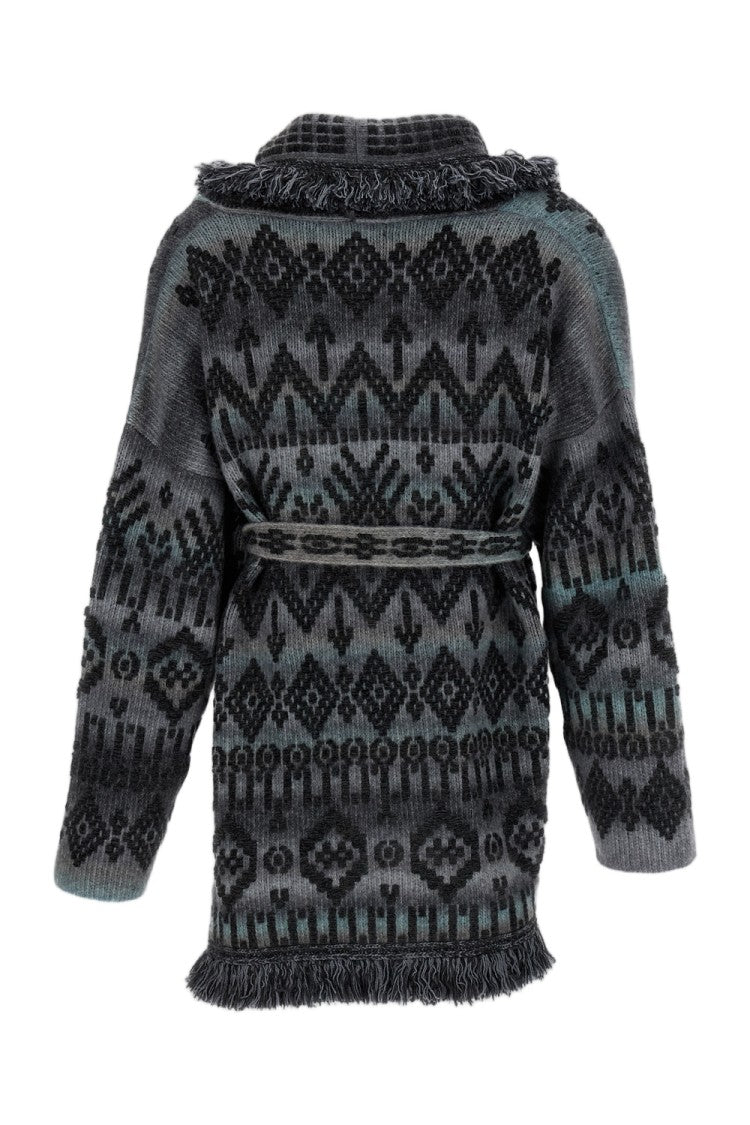 Alanui Charcoal Time To Shine Lurex Jacquard Cardigan