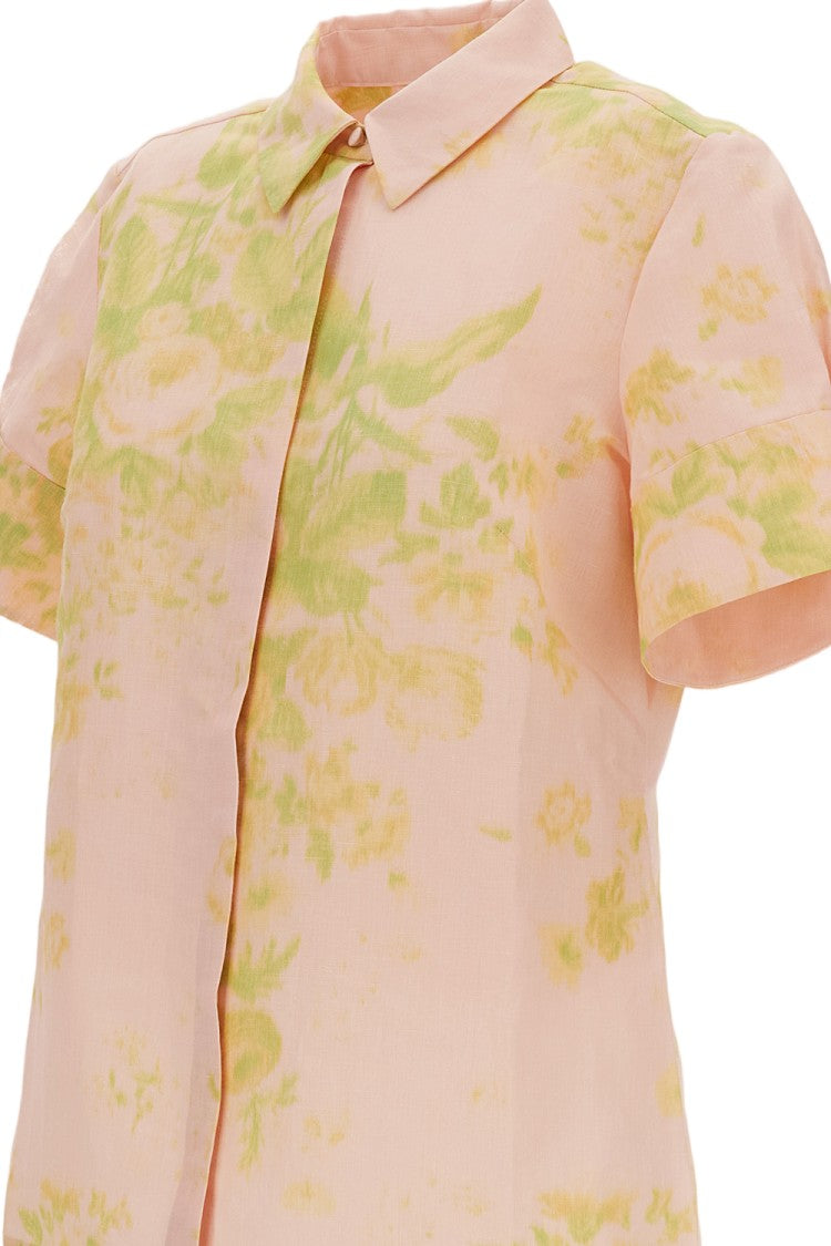 Erdem Floral Print Linen Chine Short Sleeve Shirt