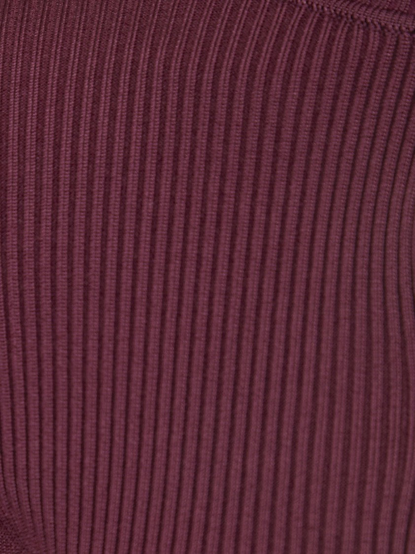 Self-Portrait Slim-Fit Burgundy Ribbed Knit Top With Keyhole Cutouts