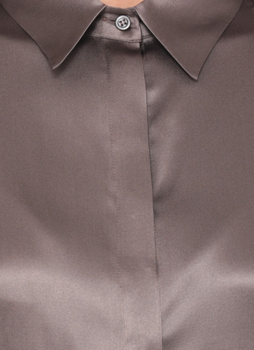 Peserico Brown Silk Long-Sleeve Shirt