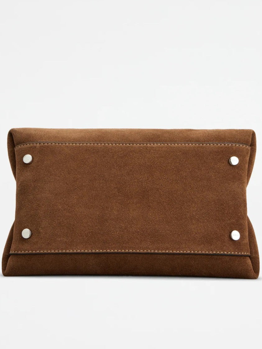 Tod's Trapezoidal Brown Suede Handbag With Structured Design