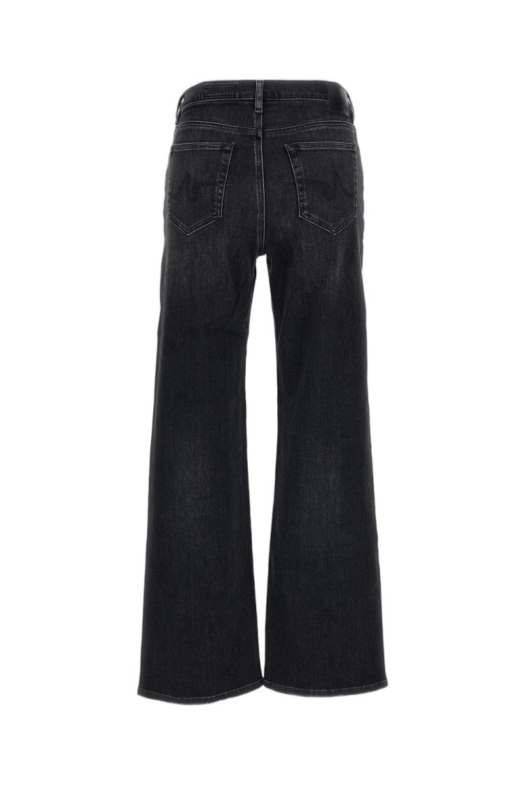 Ag Faded Grey Stretch Denim Wide-Leg Jeans