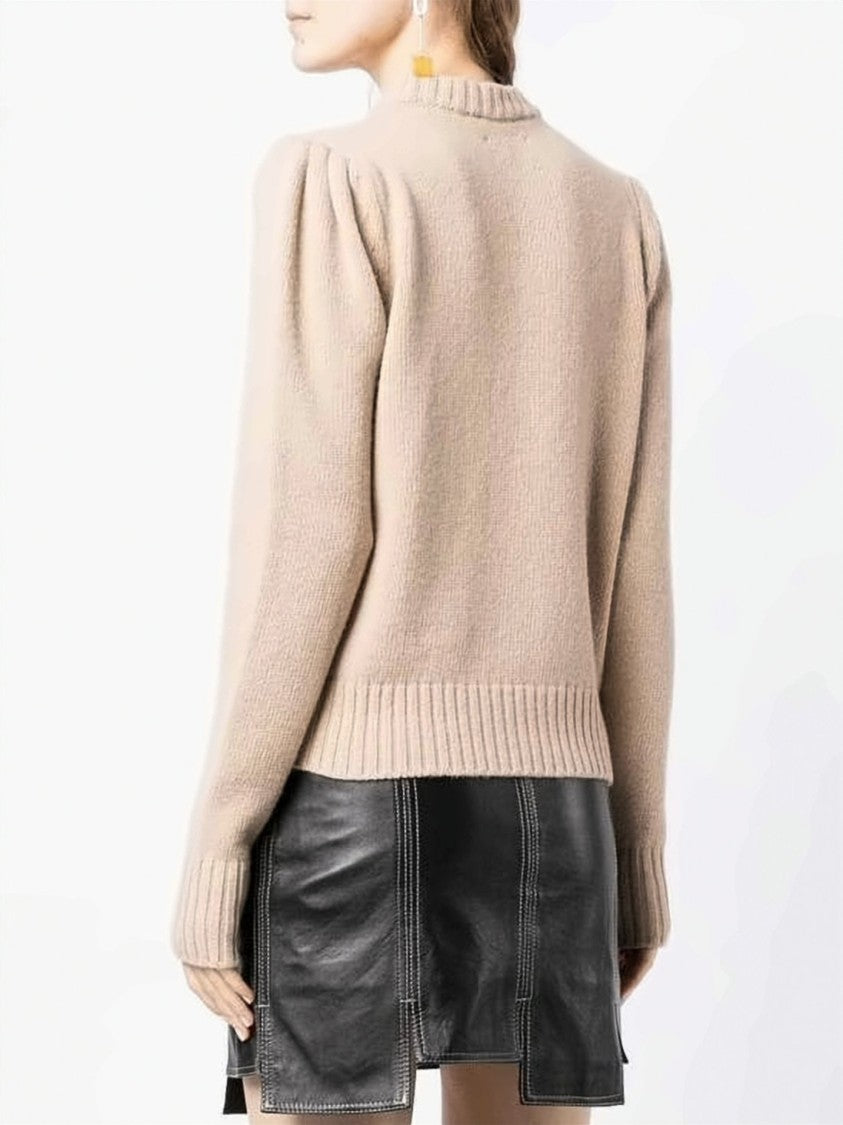 Ganni Knitted Sweater With Ribbed Details And Bold Graphic