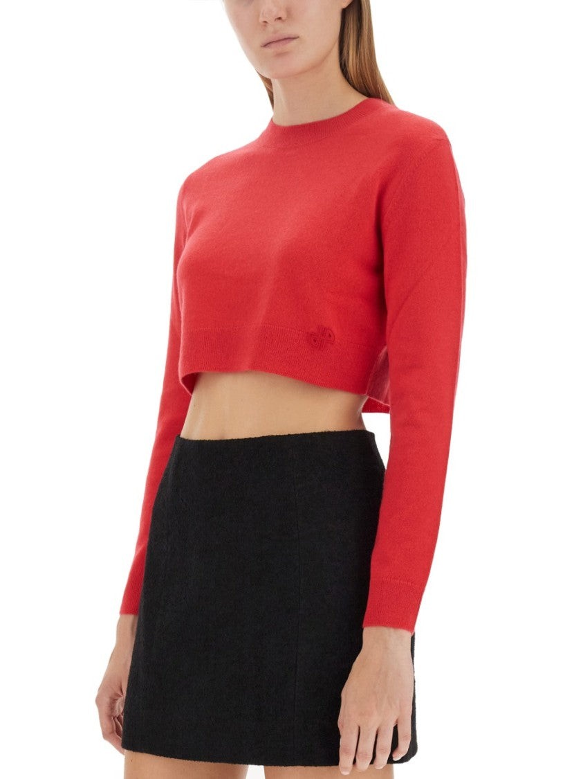 Patou Cropped Red Shirt In Merino Wool