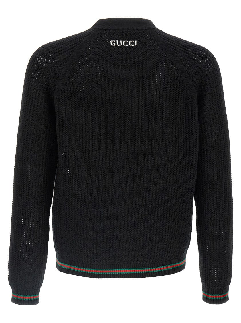 Gucci Web Ribbon Cardigan With Intarsia Logo