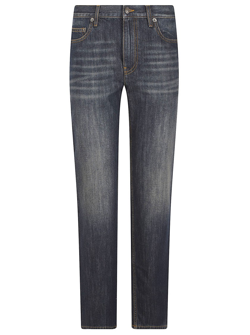 Burberry Medium-Dark Wash Straight-Leg Denim Jeans With Contrast Stitching