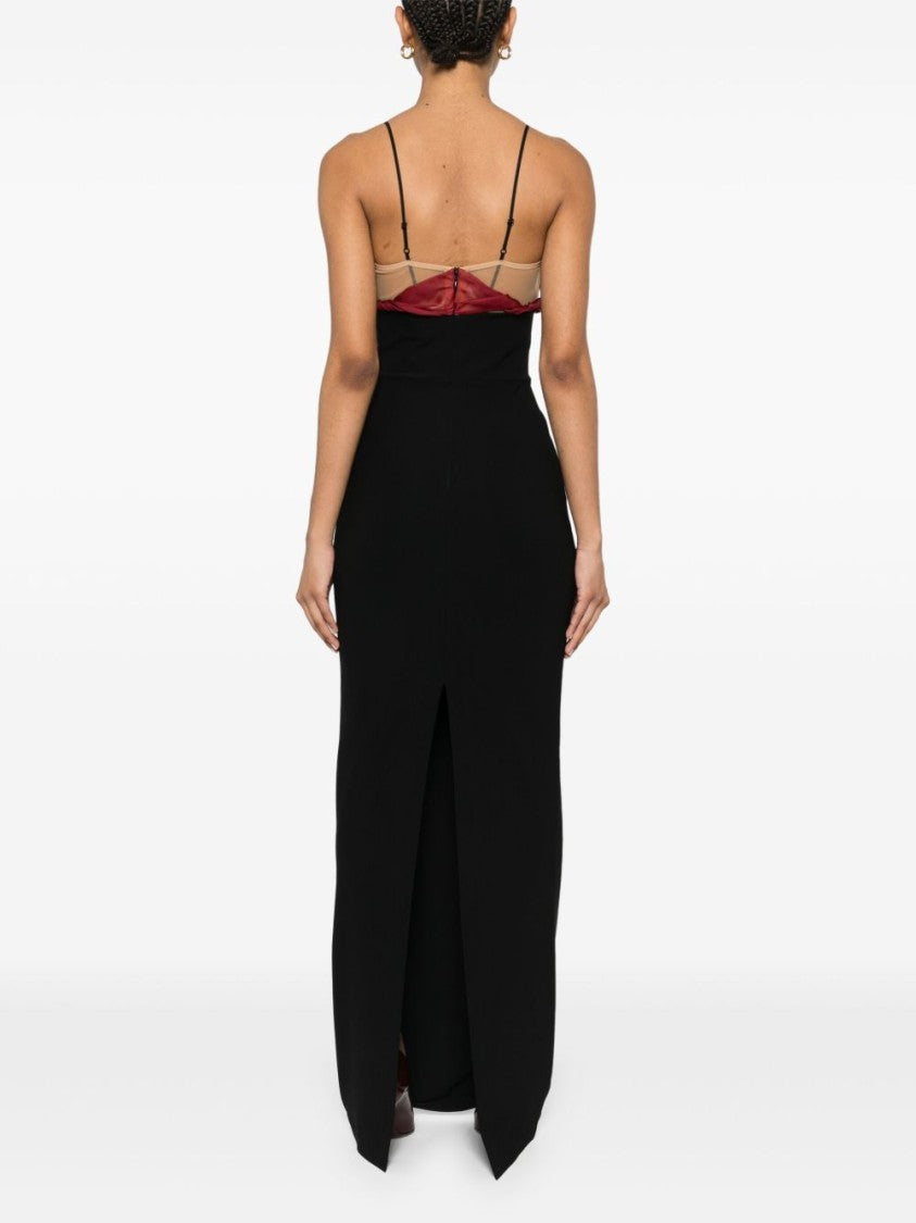 Nensi Dojaka Fitted Black Dress With Floral Appliqués