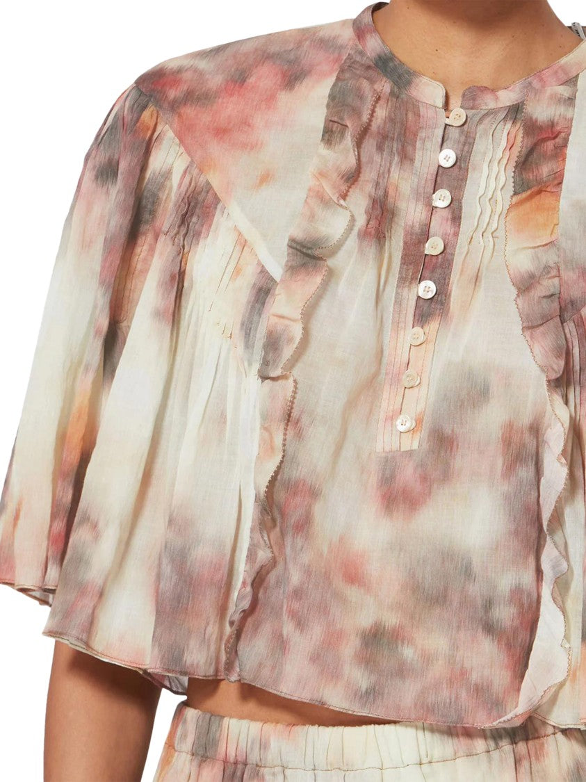 Isabel Marant Étoile Cropped Blouse With Flared Sleeves And Ruffle Details