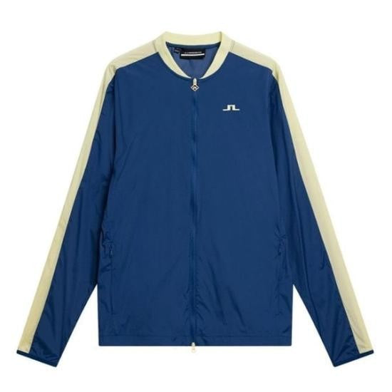 J Lindeberg Lightweight Deep Blue Jacket With Contrasting Beige Stripes