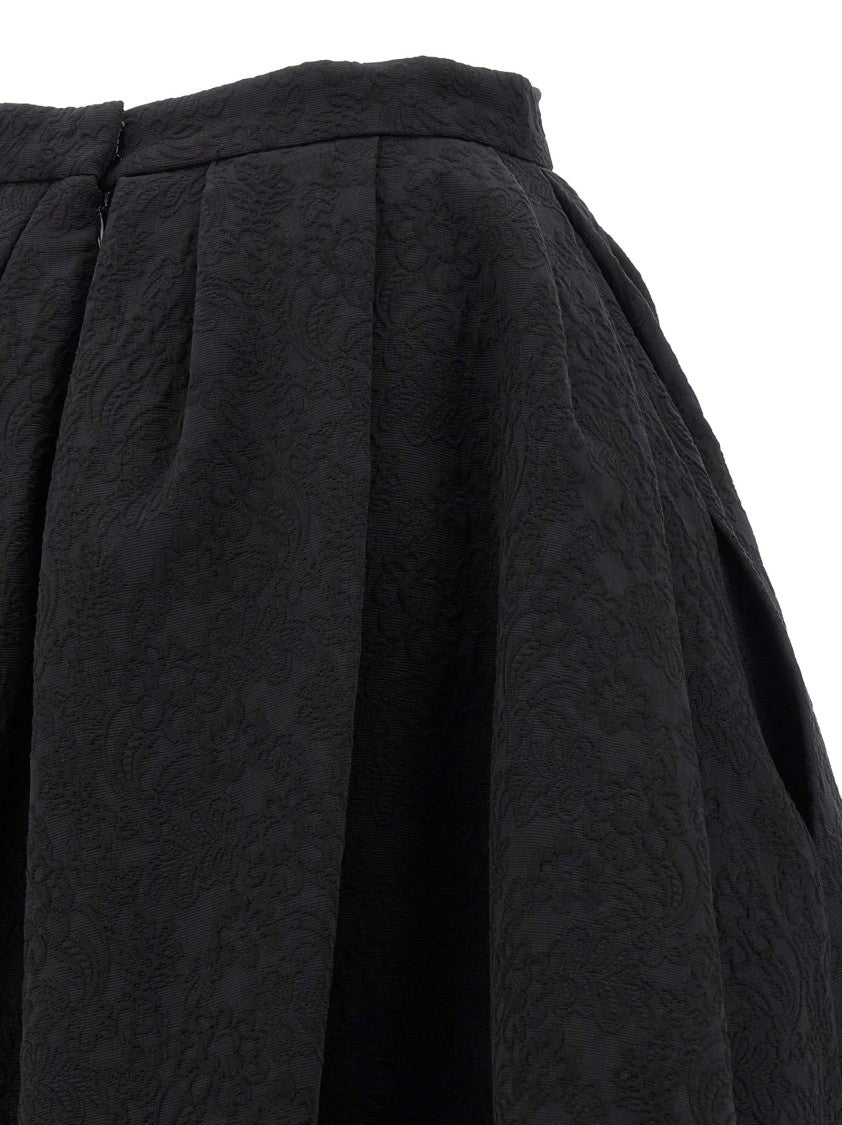 Carolina Herrera Black Cotton Jacquard Midi Skirt With Crinoline Underskirt