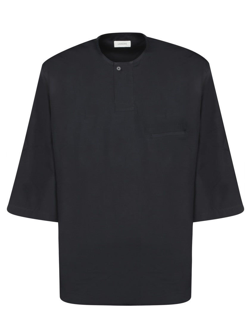 Lemaire Three-Quarter Sleeve Black Cotton Henley Shirt