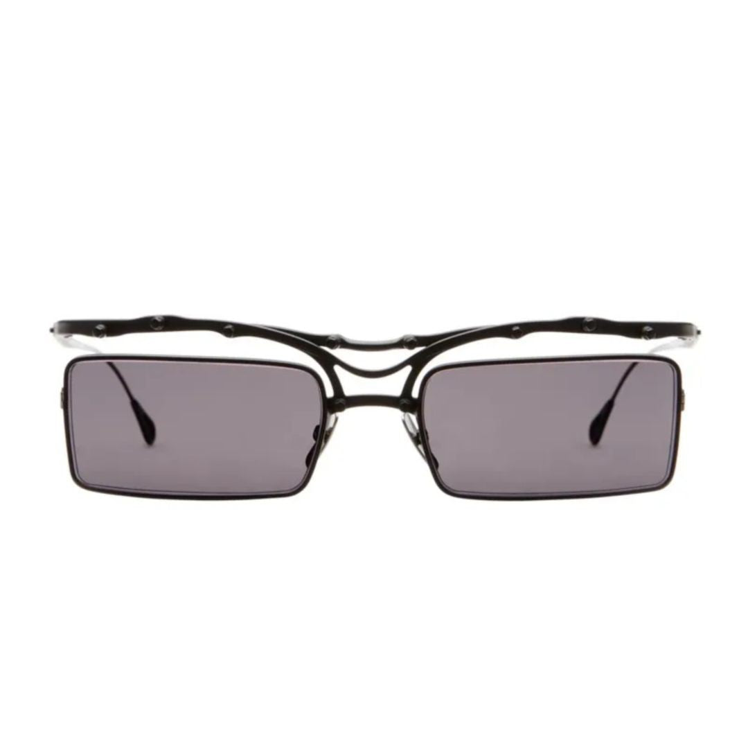Innerraum Oj7 Industrial-Inspired Black Metal Sunglasses With Rectangular Lenses