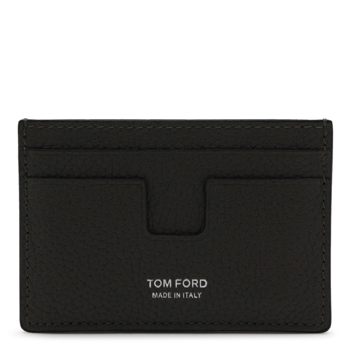 Tom Ford Textured Dark Grey Leather Card Holder With Embossed Logo