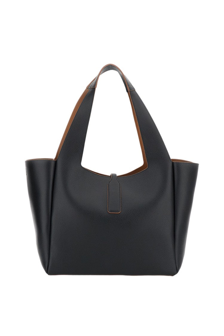 Hogan Textured Grained Leather Shopping Bag With Magnetic H Pendant