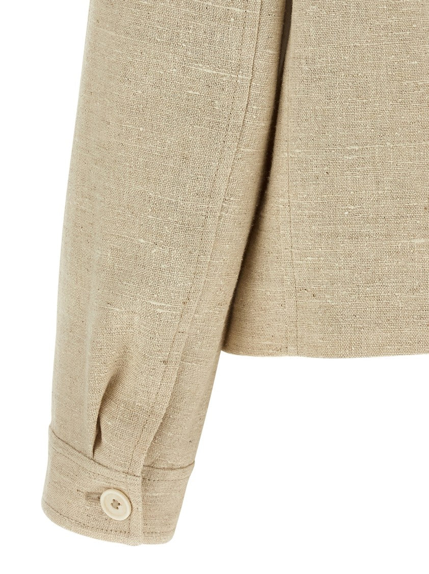 Brunello Cucinelli Short Double-Breasted Jacket In Linen And Silk Blend