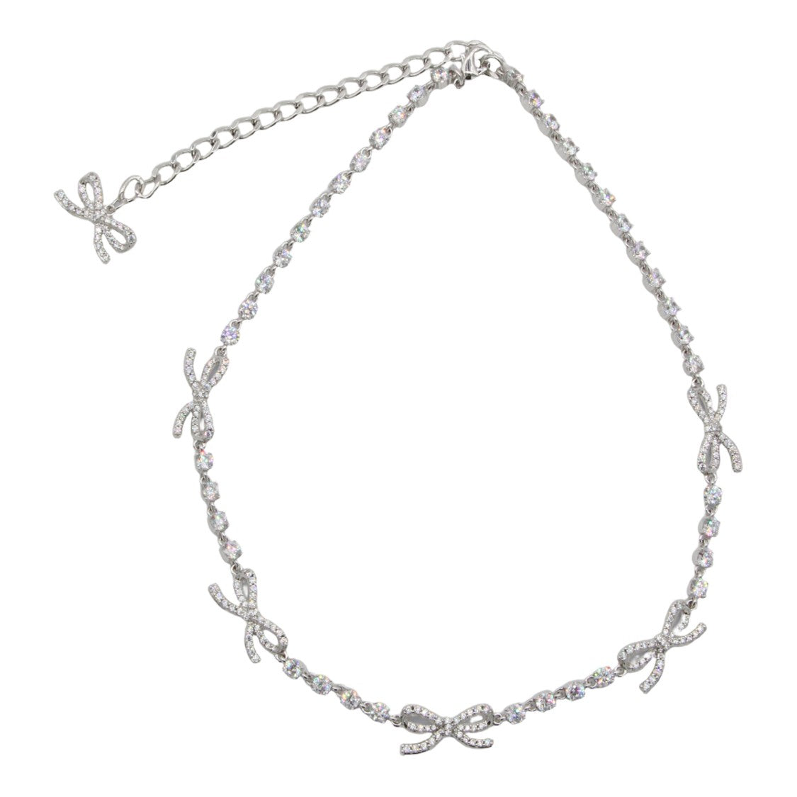 Self-Portrait Silver Necklace With Bow-Shaped Charms