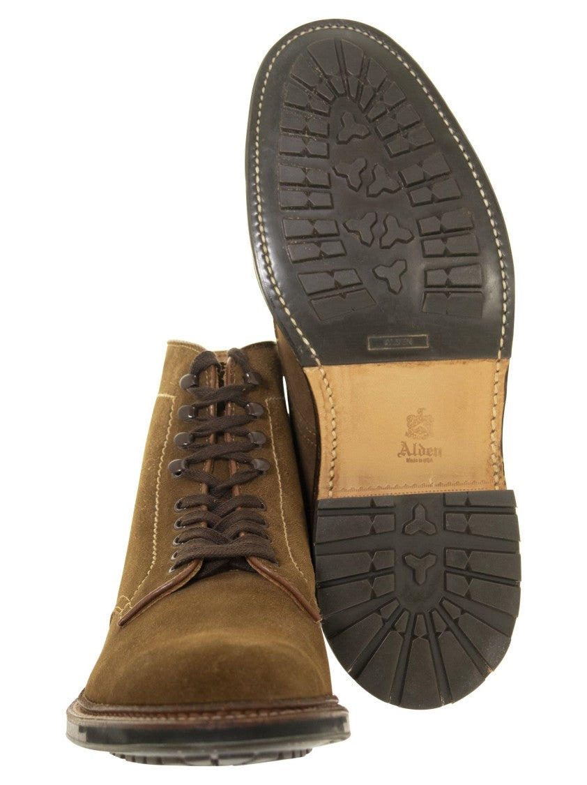 Alden Plain Toe Snuff Suede Boots With Commando Sole