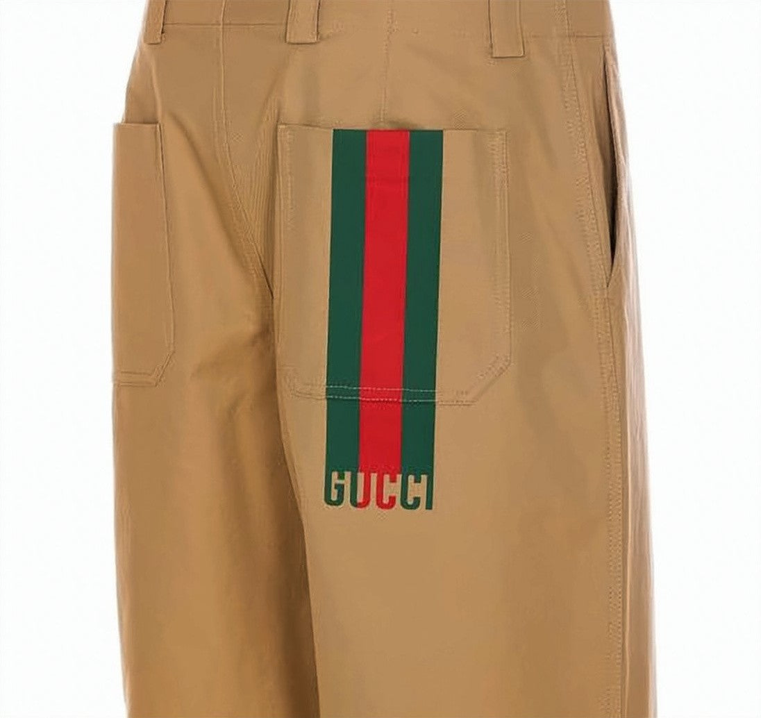 Gucci Straight Pants With Mid-Rise Waist And Green-Red Stripe