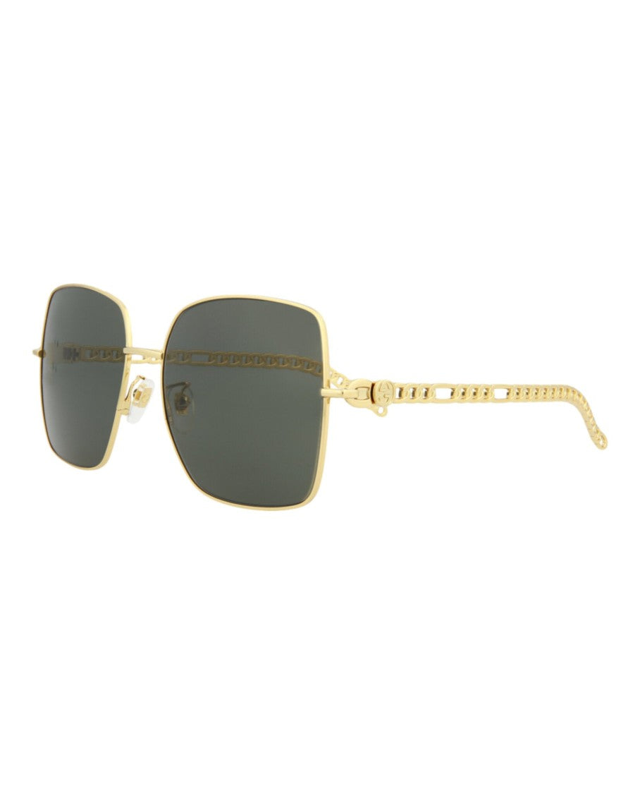 Gucci Square-Frame Metal Sunglasses With Chain-Link Temples