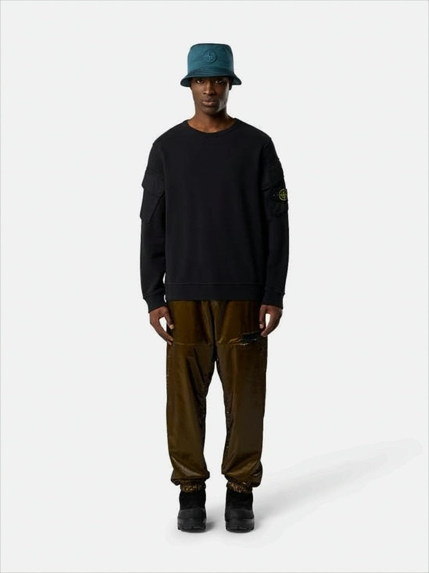 Stone Island Black Crewneck Sweater With Flap Pockets