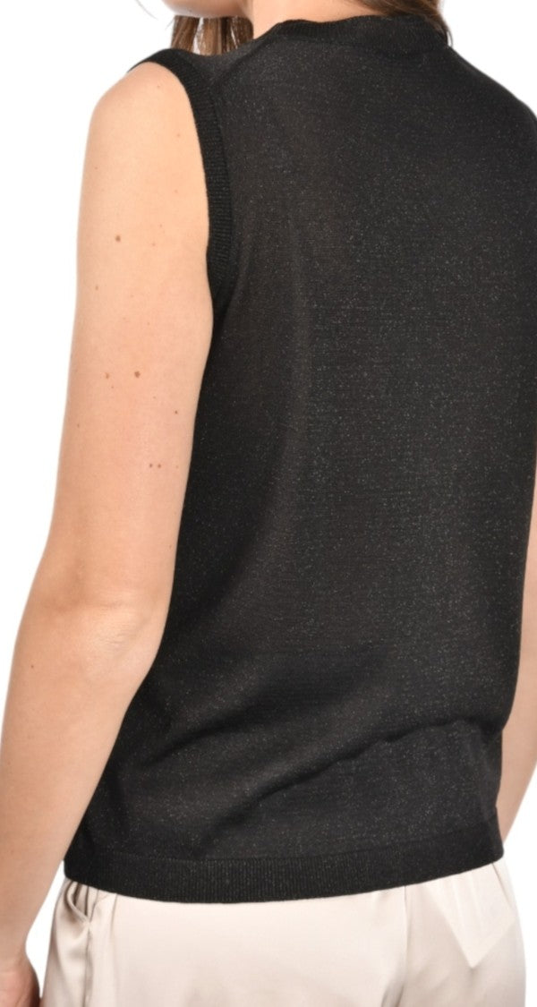 Paolo Fiorillo Capri Sleek Black Knit Top With Ribbed Edges