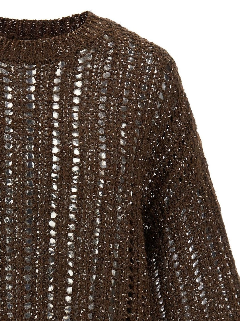 Brunello Cucinelli Open Knit Brown Sweater