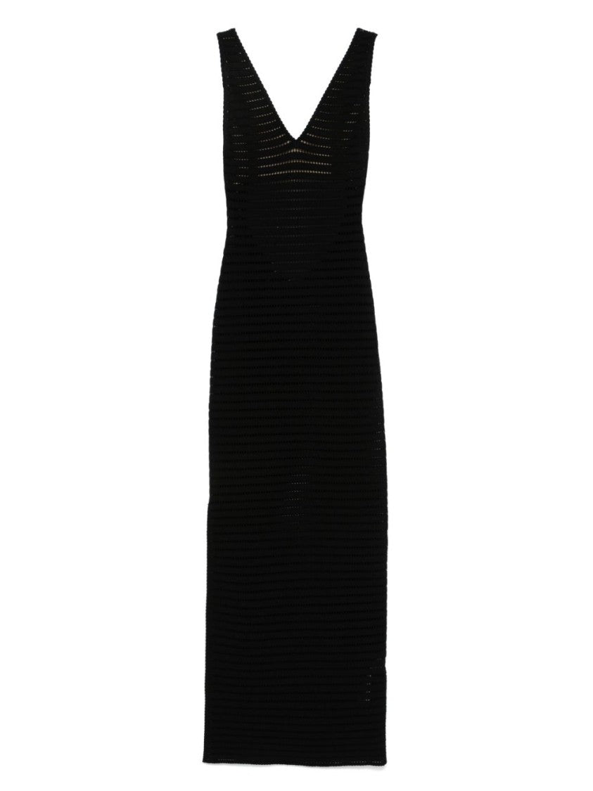 Elisabetta Franchi Form-Fitting Black Maxi Dress With Deep V-Neckline