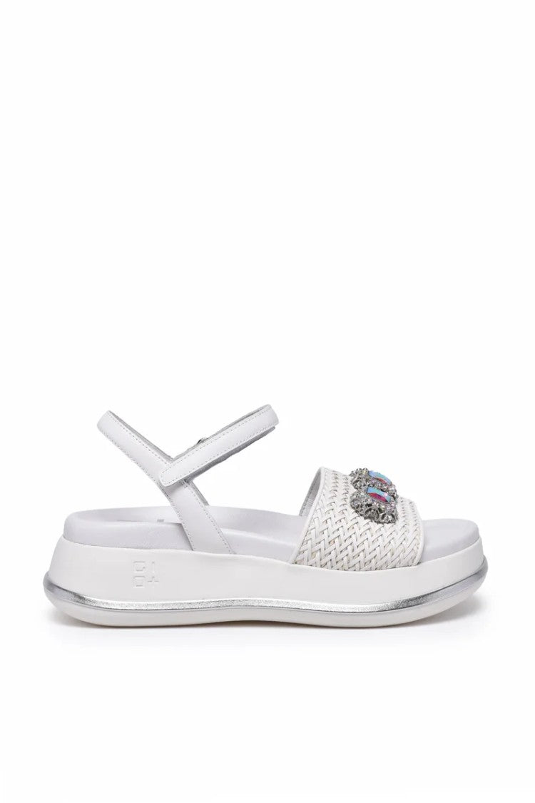 Gio + White Leather Rubber Wedge Sandal