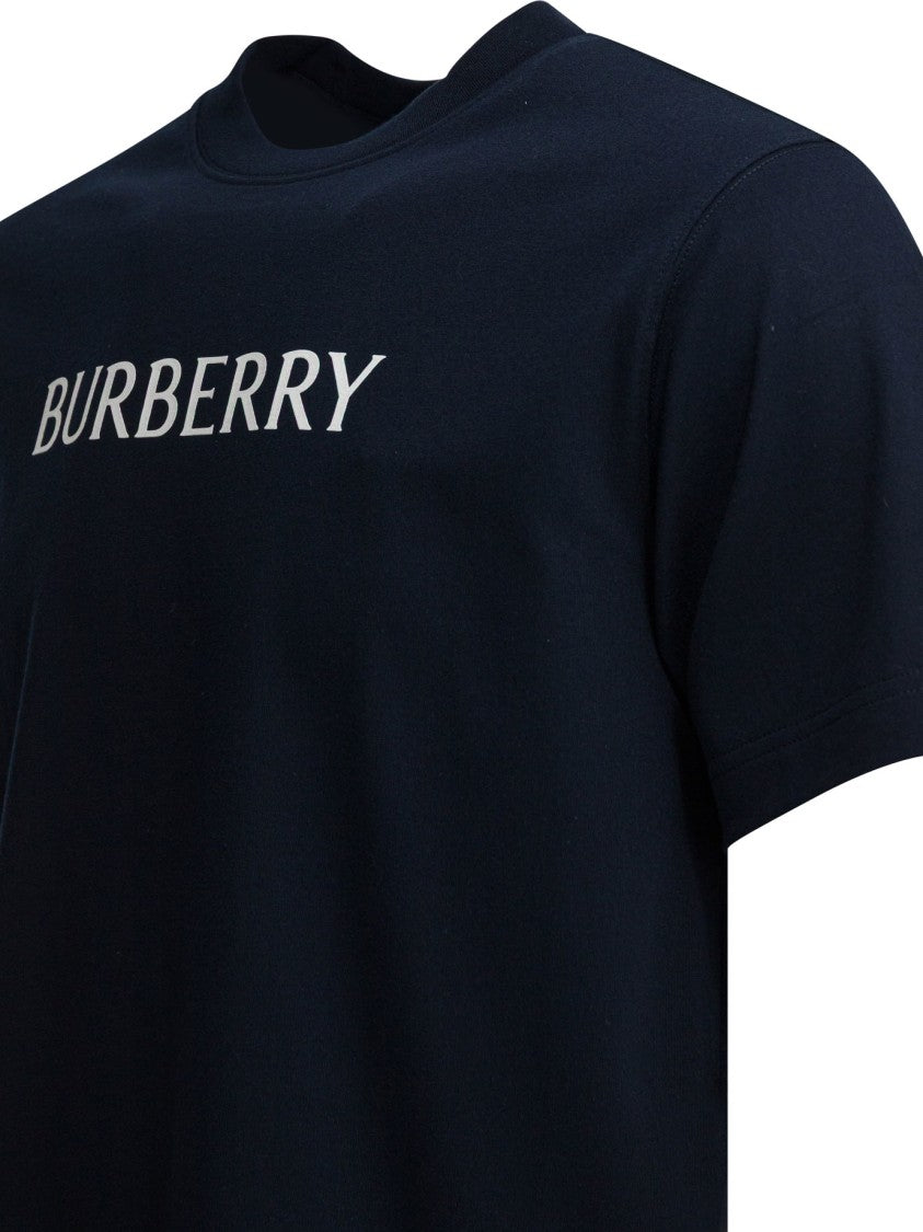 Burberry Fitted Blue Cotton T-Shirt With Embossed Logo