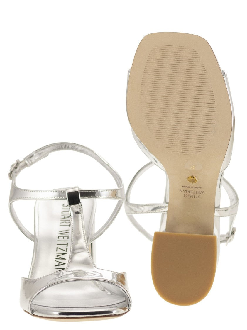 Stuart Weitzman Flareblock - Mirrored Leather T-Sandal