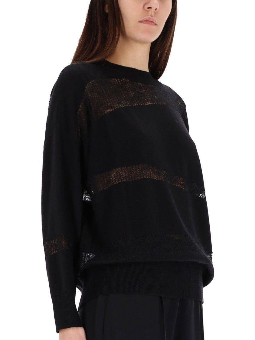 Fabiana Filippi Relaxed Fit Black Sweater With Sheer Horizontal Knit Stripes