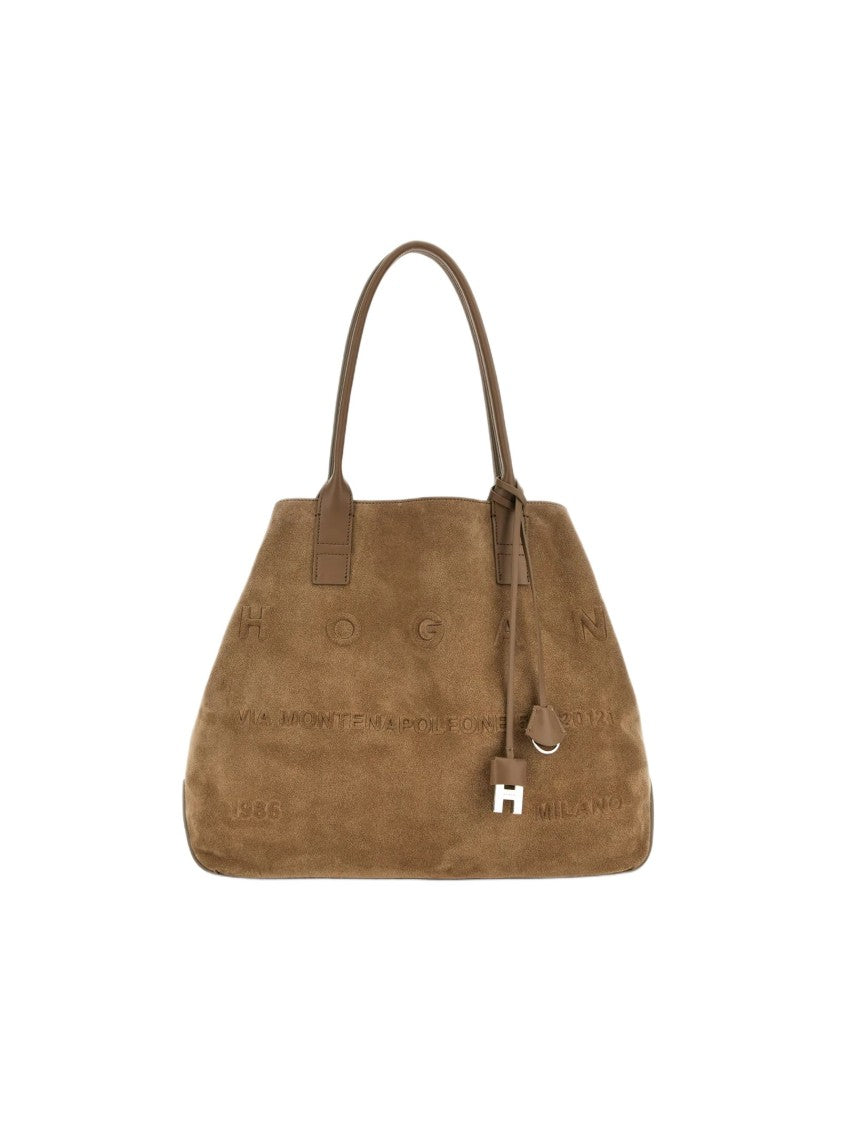Hogan Spacious Suede Tote Bag With Leather Accents