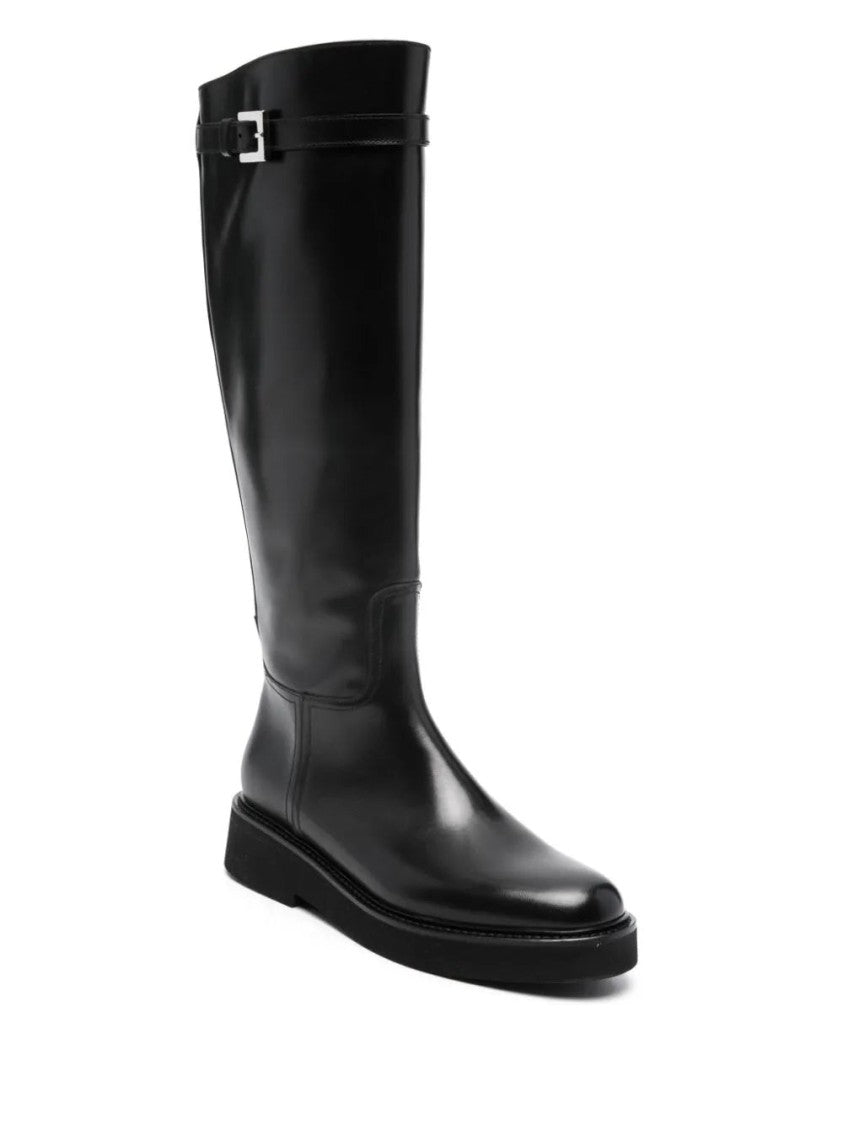 Doucal's Black Stival Polished Buckle Detail Leather Ankle Boots