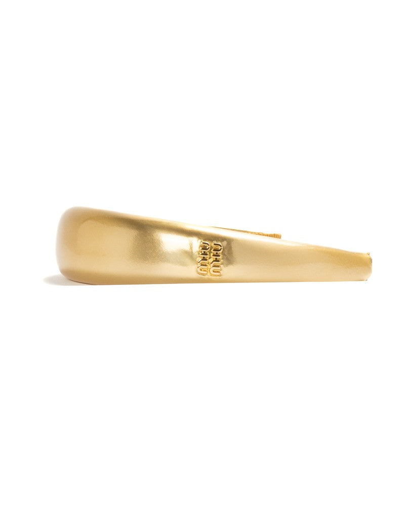 Miu Miu Padded Headband In Smooth Gold Leather With Embossed Logo