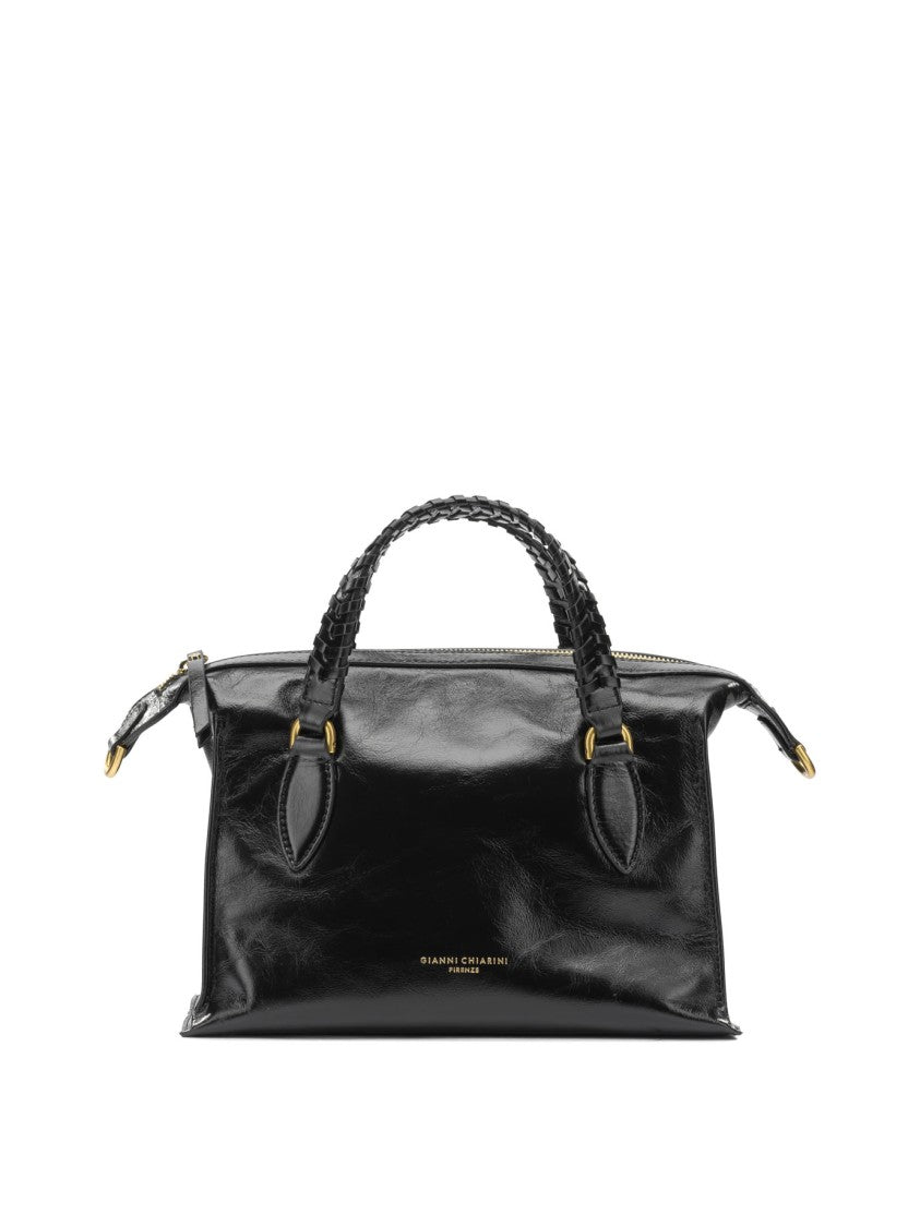 Gianni Chiarini Black Leather Handbag With Braided Handles And Gold Accents